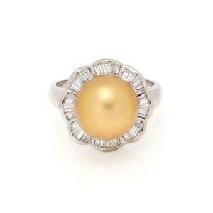 Estate 1.50ct Diamond South Sea Pearl 14k GoldRing